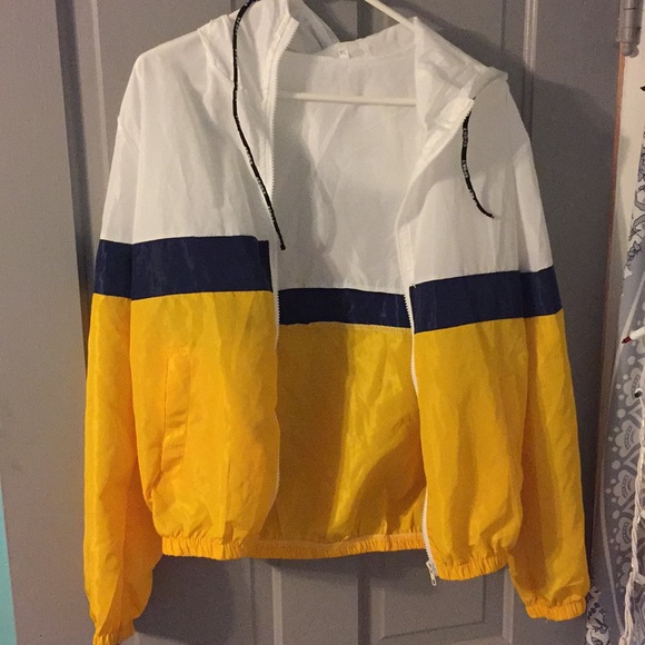 yellow blue and white jacket